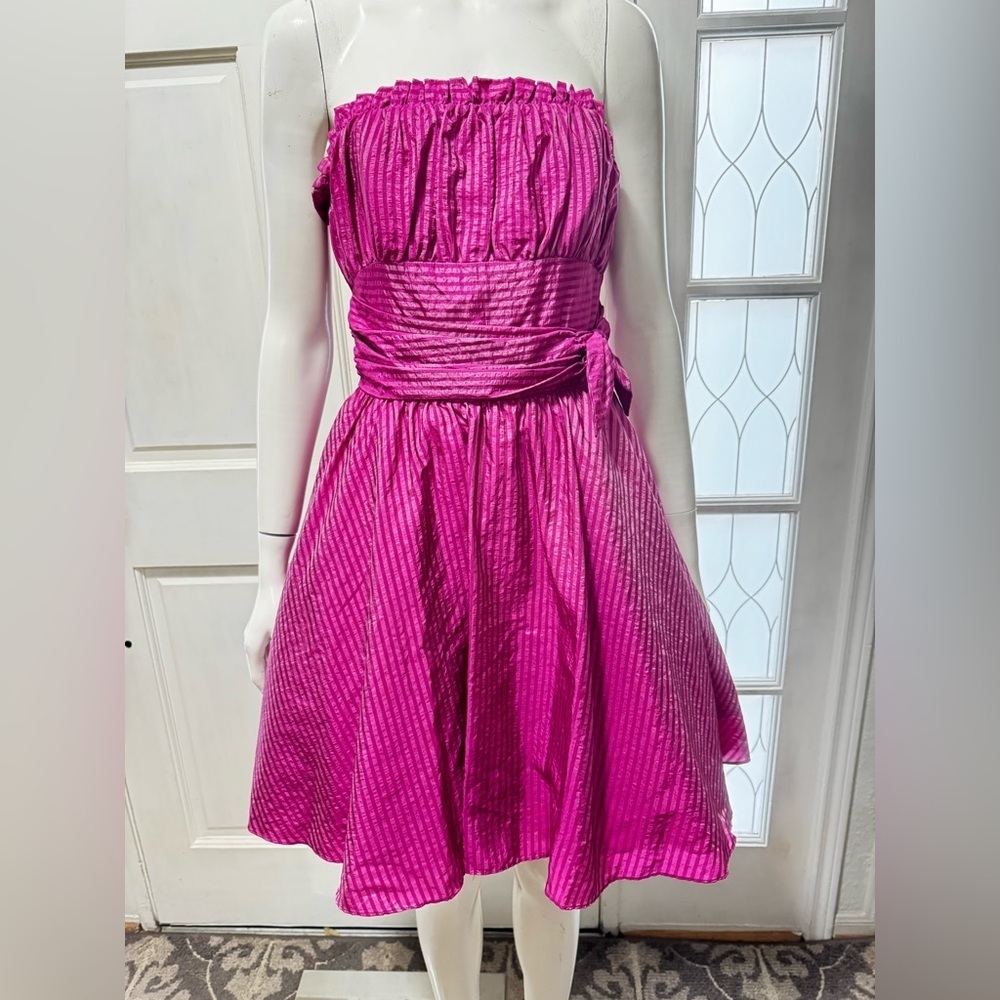 Betsey Johnson Vintage Magenta Pink Purple Striped Strapless Dress Size 8